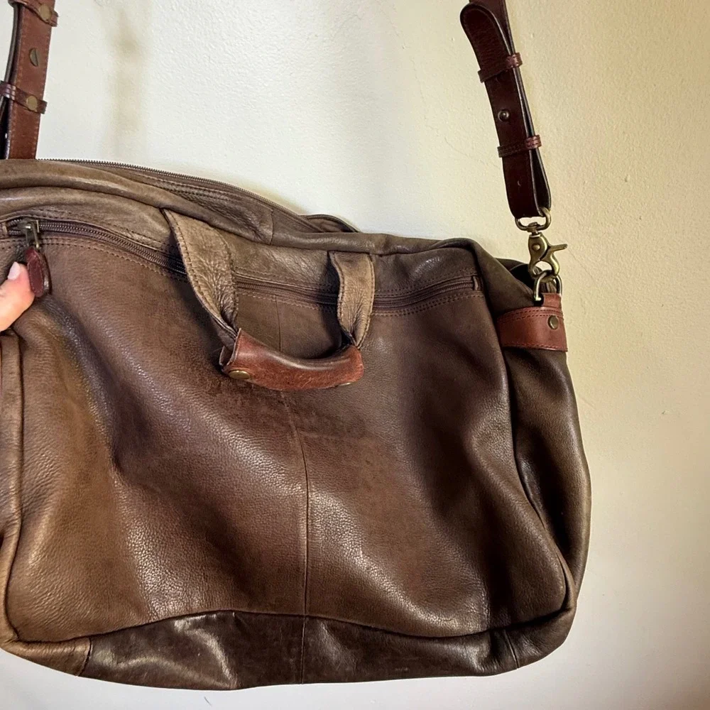 Vintage L.L. Bean Traveler Satchel‎ Leather Briefcase Messenger Bag Large Brown